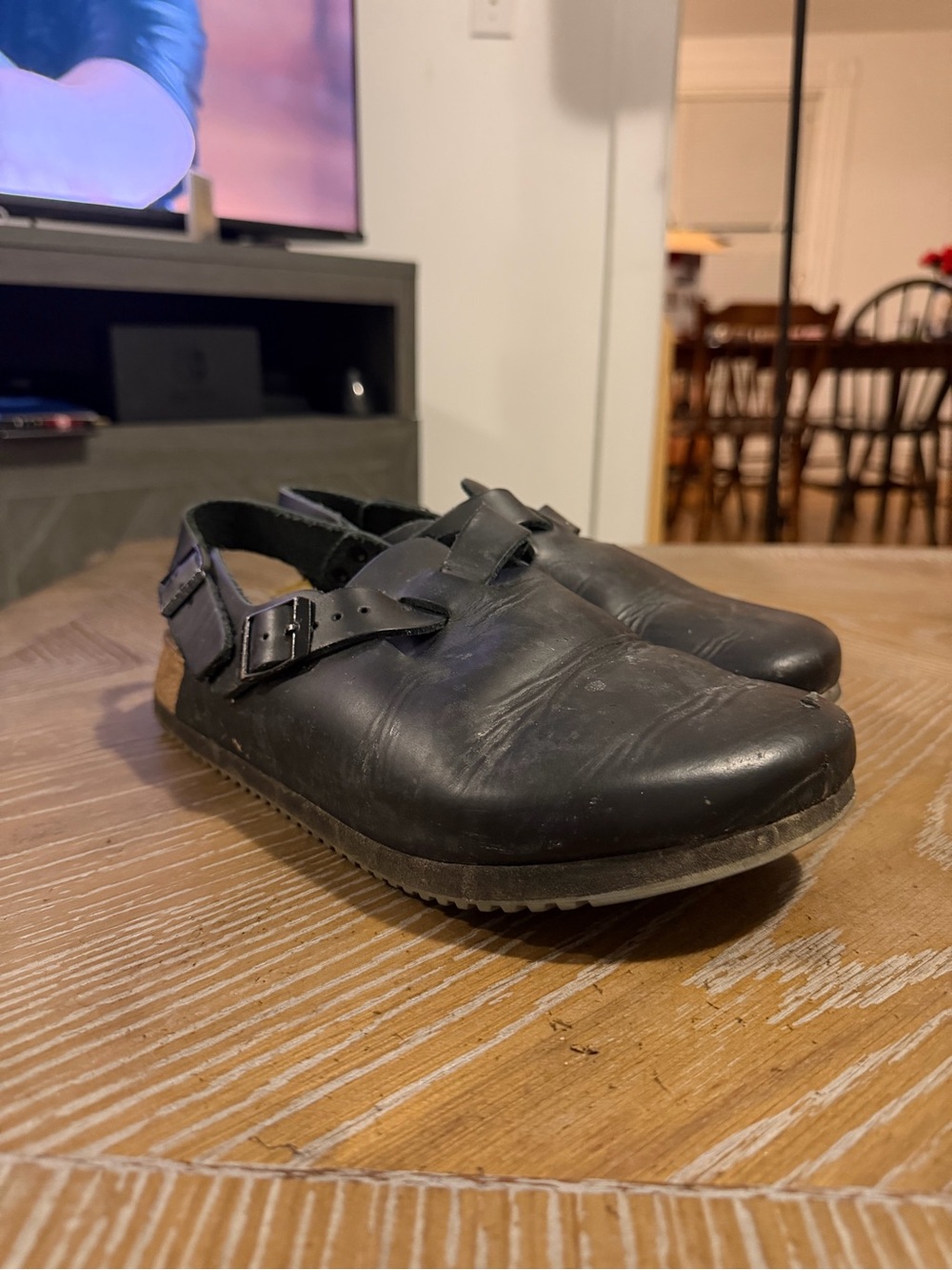 Birkenstocks Black Leather Slip-On Sandal with Adjustable Back Strap size 39